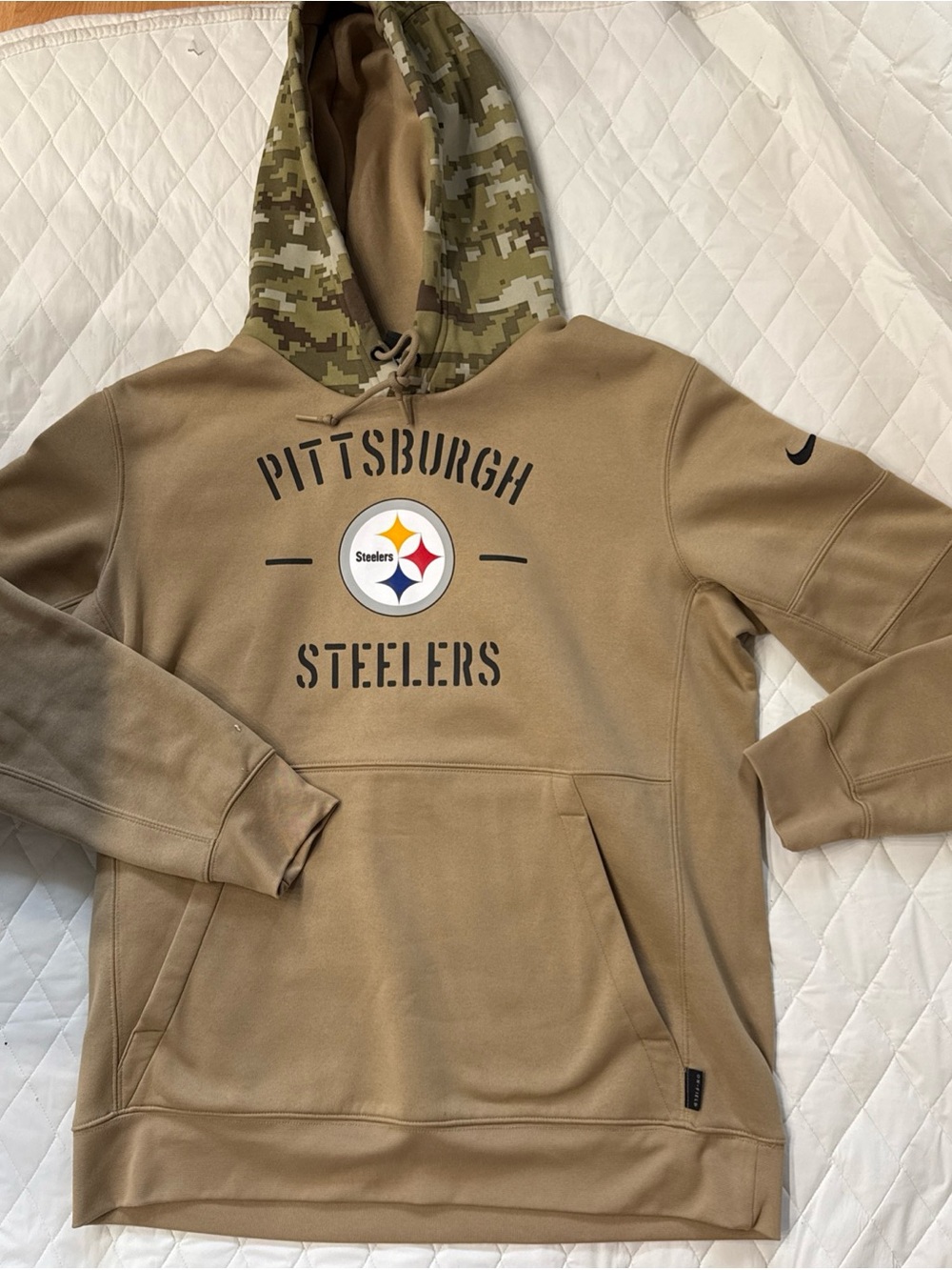 NFL Tan Camo Dri-FIT Hooded Sweatshirt with Orange Trim